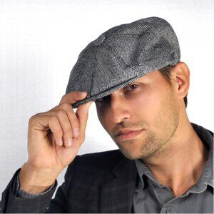 NWT Jaxon Herringbone 8 Panel Cap Wool Blend Newsboy Cap Size Large